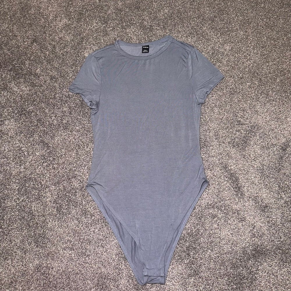 Shein Women's Gray-Blue Short Sleeve Crewneck BodySuit Size Petite Small